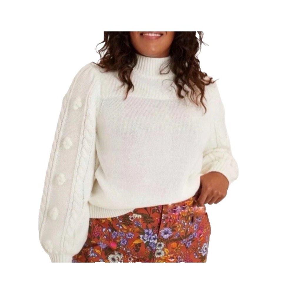 Maeve Anthropologie Kiara Sweater Ivory‎ Textured Bubble Balloon Sleeves S FLAW - Picture 5 of 15